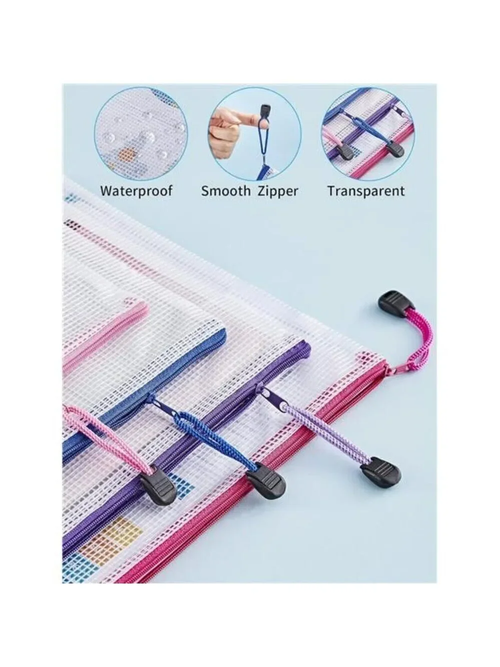 Mesh Zipper Pouch Set Waterproof Travel Organizer Bags School Office Storage